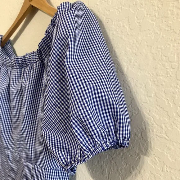 J. ING Off-Shoulder Gingham Blue Midi Fit & Flare Dress NWT Womens Size Large - Picture 3 of 14